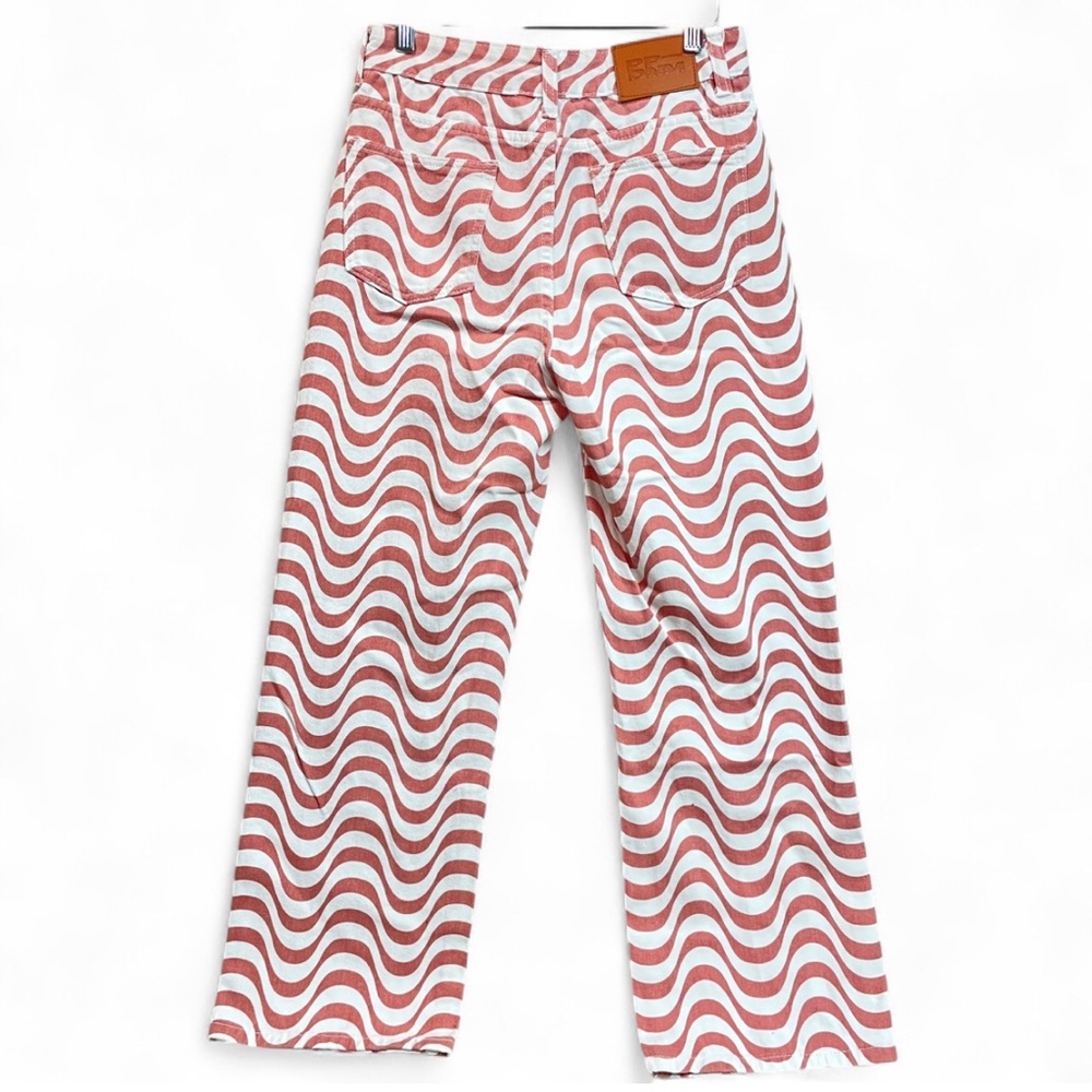 Princess Polly Puerto Denim Retro Pink White Retro Waves High Waisted Jeans Sz 4 - Picture 5 of 8